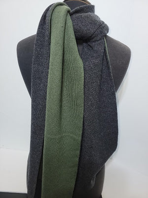 Double Sided Cashmere Scarf  12X68" Charcoal / Military Green