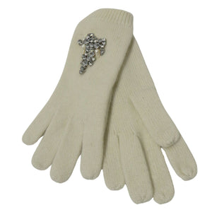 Cashmere knit glove with swarovski crytal cluster and pearls
