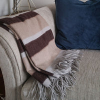 Striped Cashmere Blanket Throw With Fringes