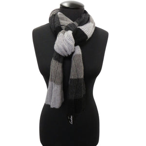 Colour Block Cashmere Scarf With Tucks, 10X72" Greys And Black