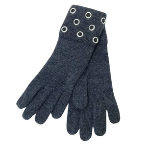 Cashmere glove  with SILVER GROMMETS Heather Charcoal