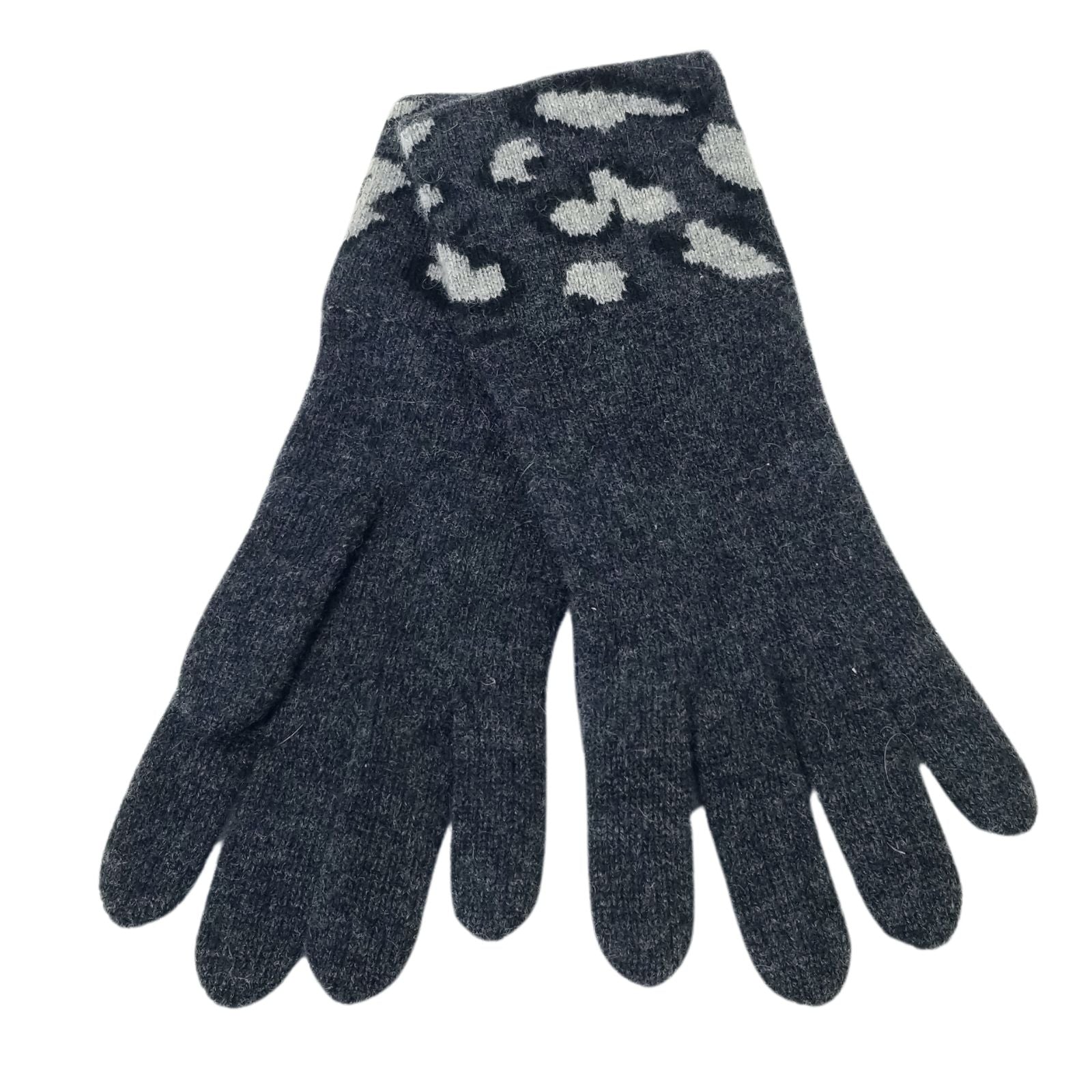 Cashmere glove with Animal Print Jacquard Cuff, HEATHER CHARCOAL