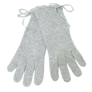 Cashmere glove Light Heather  Grey with white pearls
