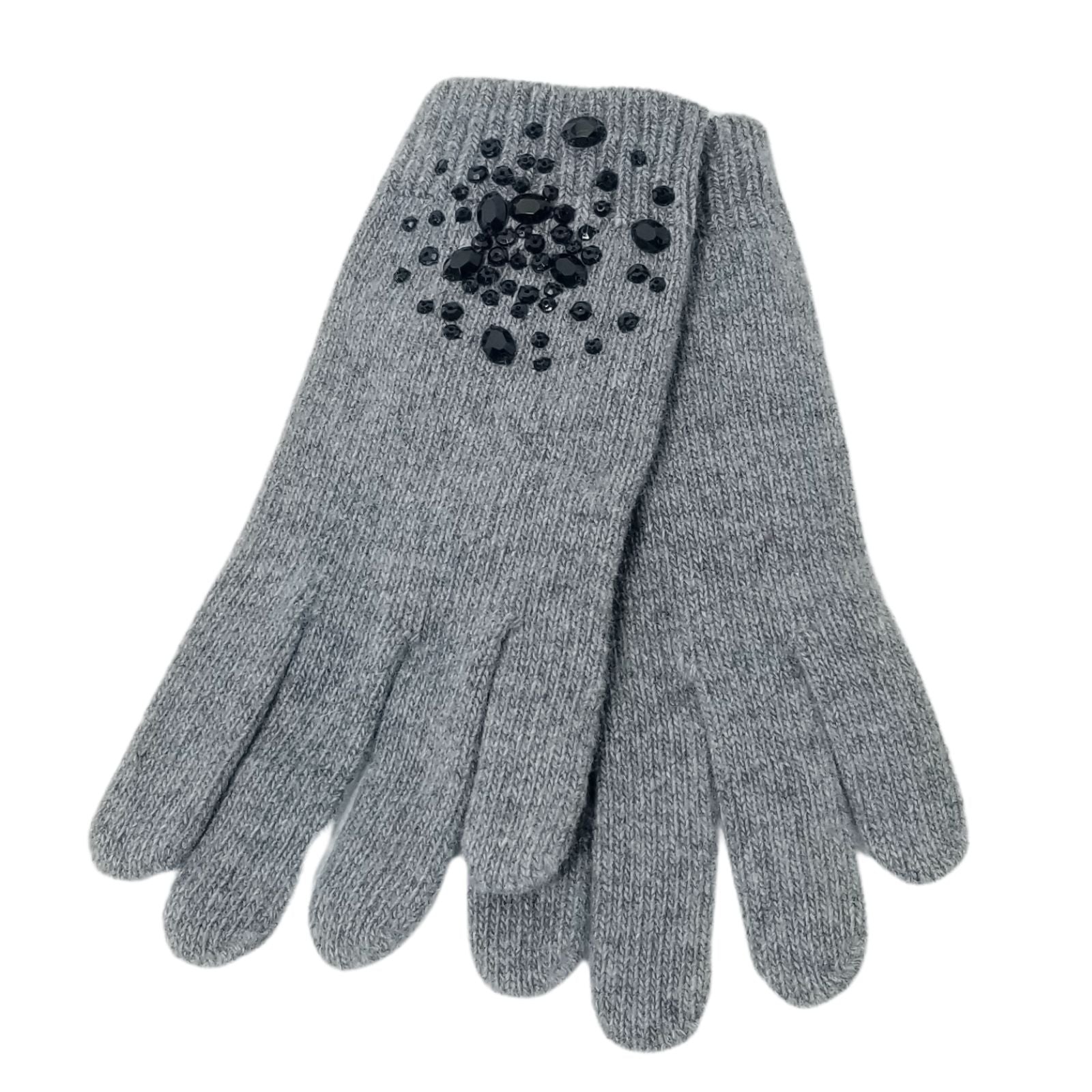 Cashmere glove Medium Heather  Grey with black crystals