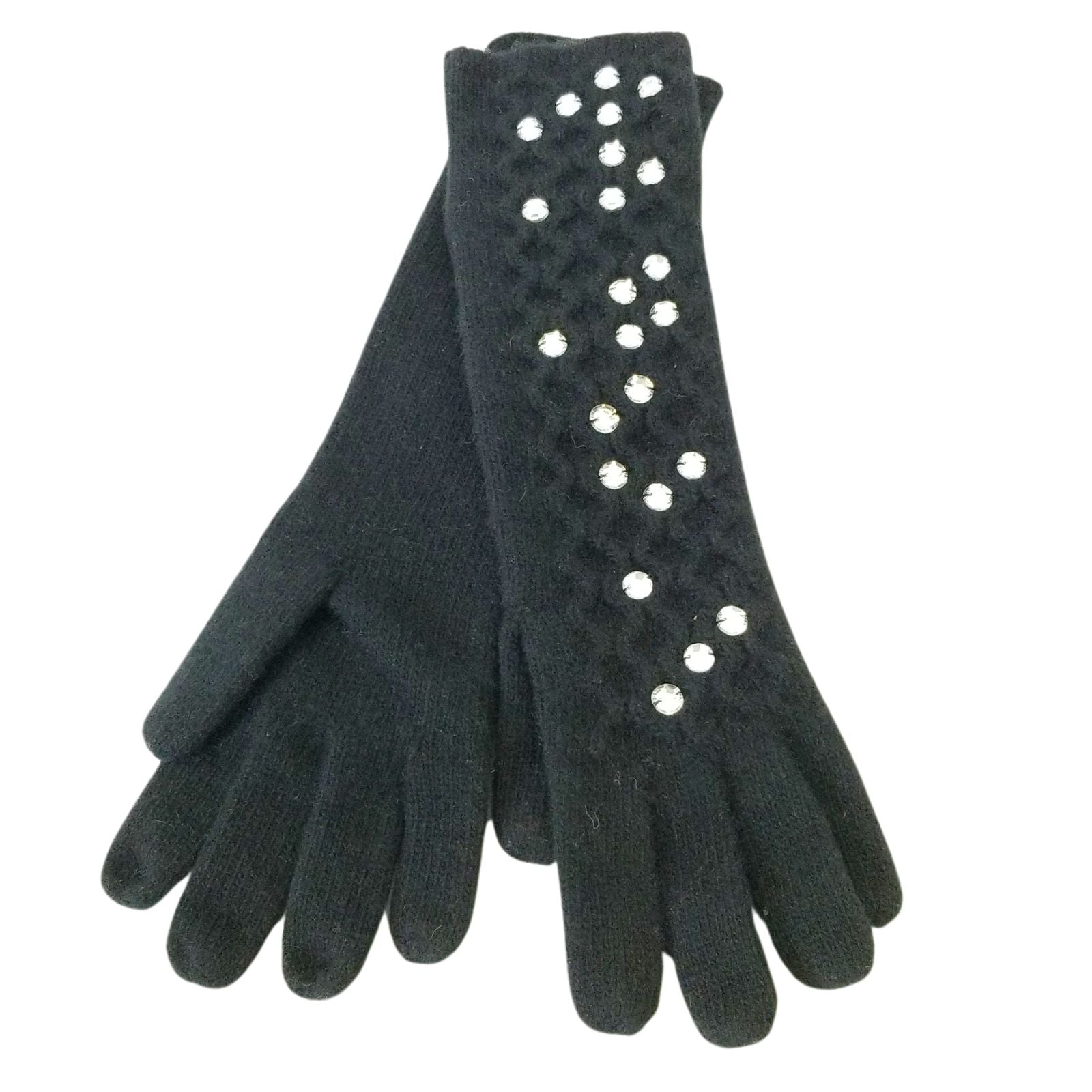 Cashmere glove BLACK longer 12 "   with clear Crystals