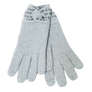 Cashmere glove with cuff detail & Onyx crystals