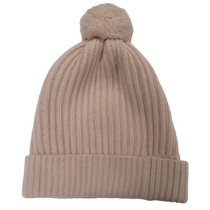 Ribbed Cashmere Pom Hat, Soft Pink