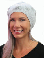 Slouchy Ribbed Hat with Embroidered Flowers and Crystal