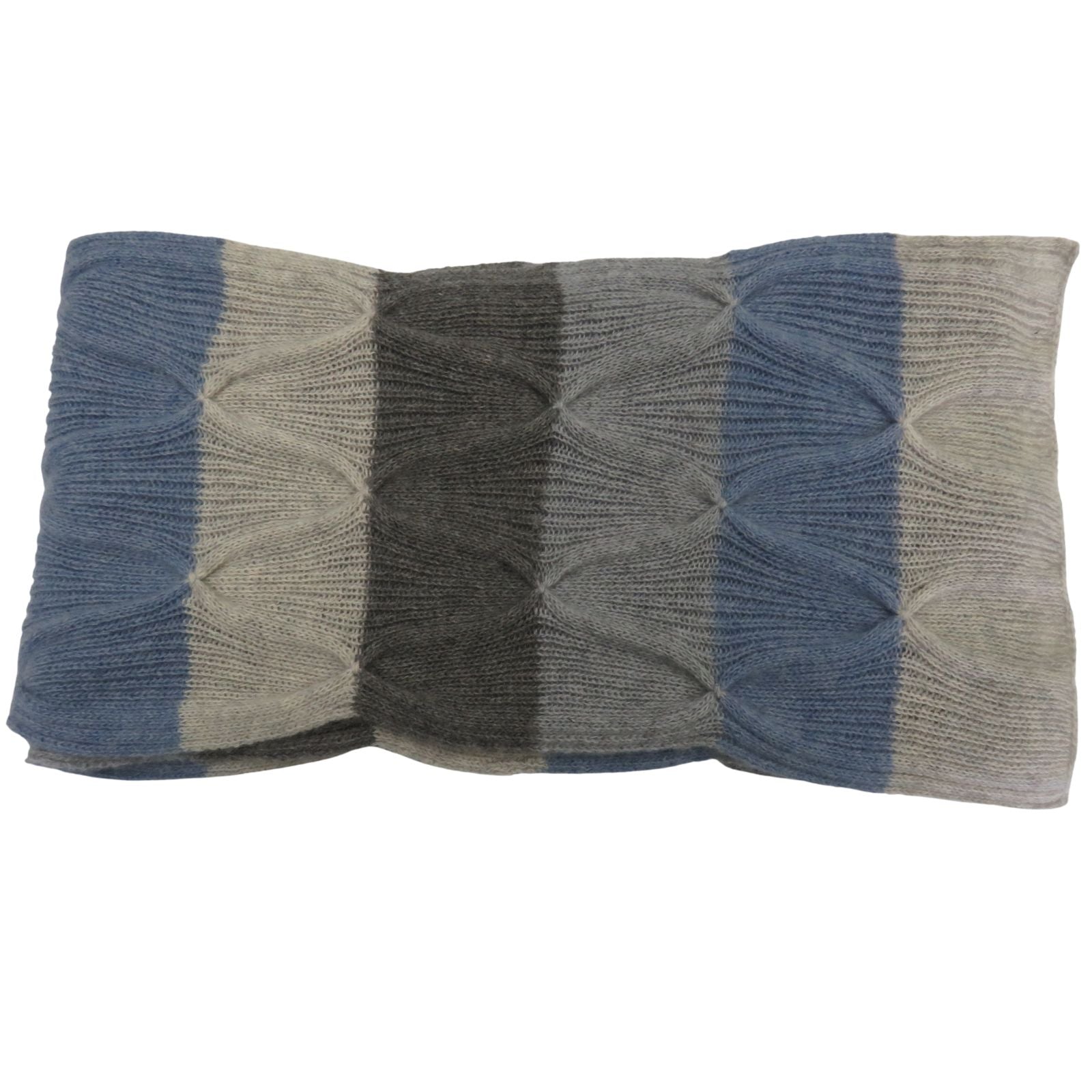 Colour Block Cashmere Scarf With Tucks, 10X72" Greys and Denim Blue
