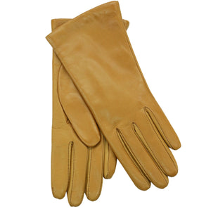 Leather Glove with Cashmere Lining In Mustard