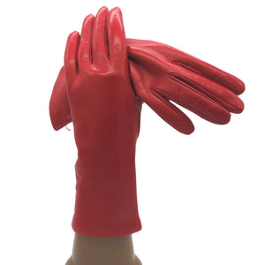 Leather Glove Cashmere Lining GARNET RED  4 BL LENGTH