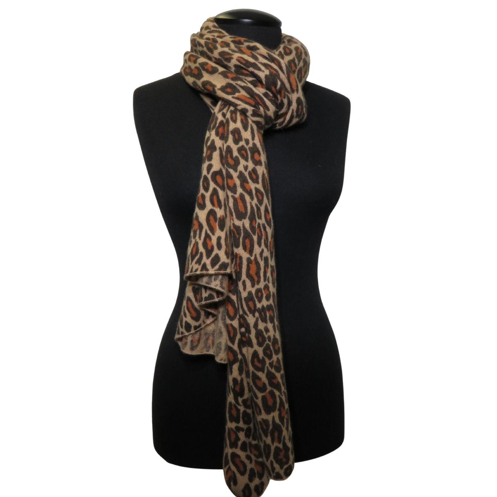 Knitted Scarf,  22X80.   Leopard Screen Printed