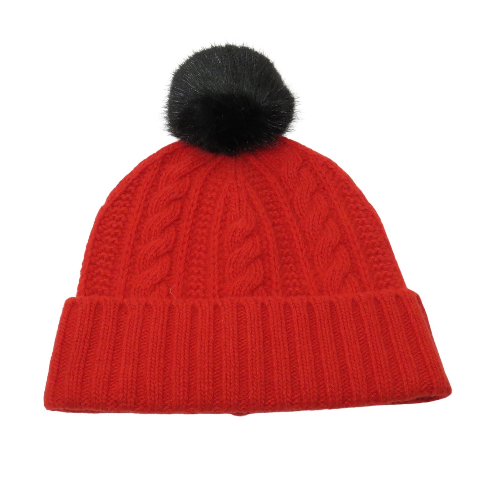 Cashmere cable hat with faux fur POM Fire   RED