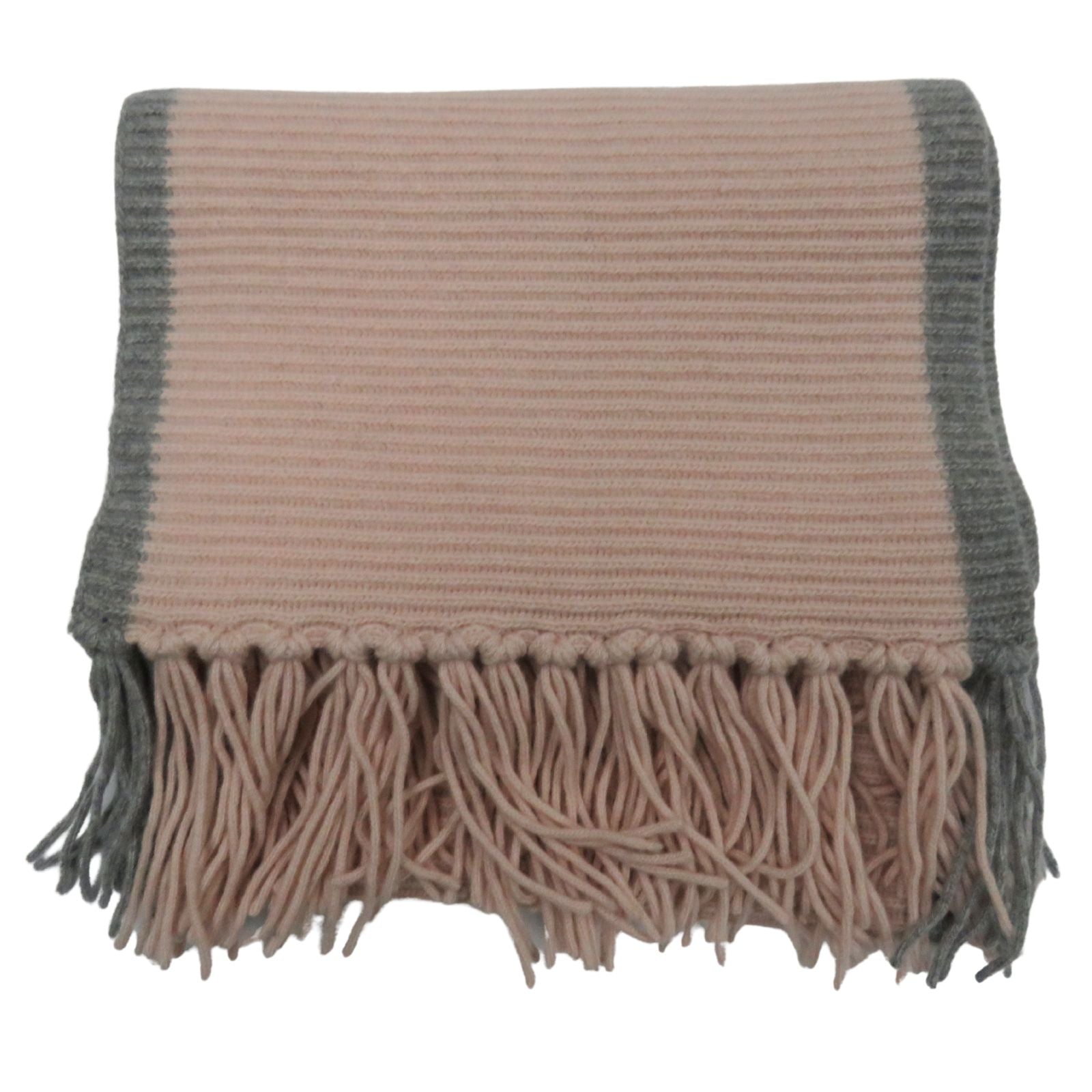 Cashmere Scarf 10x78" Raised Rib With Contrast and Fringes