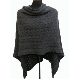 Cashmere Poncho with Cables in Dark Heather Grey