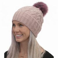 Cashmere Cable hat with  Fox pom