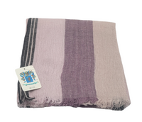 Safari inspired,100%  Linen  Colourblock Shawls with eyelash Fringes , Artisanal Weave . Mauve  Combo