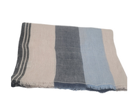 Safari inspired, Linen and Silk Colourblock Shawls with eyelash Fringes , Artisanal Weave . Blue Combo