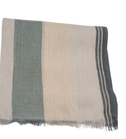 Safari inspired , Linen and Silk Colourblock Shawls with eyelash Fringes , Artisanal Weave . Sage Green Combo