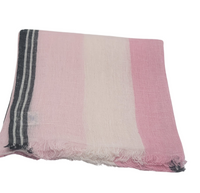 Safari inspired,100%  Linen  Colourblock Shawls with eyelash Fringes , Artisanal Weave . Pink Combo