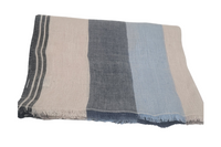 Safari inspired,100%  Linen  Colourblock Shawls with eyelash Fringes , Artisanal Weave . Blue Combo