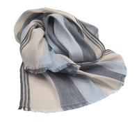 Safari inspired,100%  Linen  Colourblock Shawls with eyelash Fringes , Artisanal Weave . Blue Combo