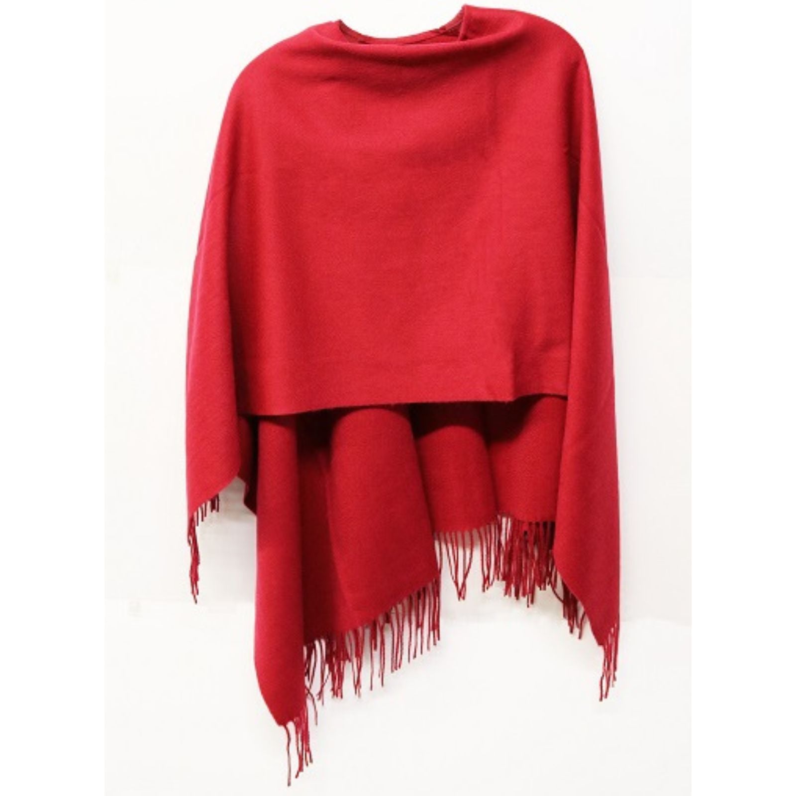 Ruana Wool Blend Wrap - Garnet Red